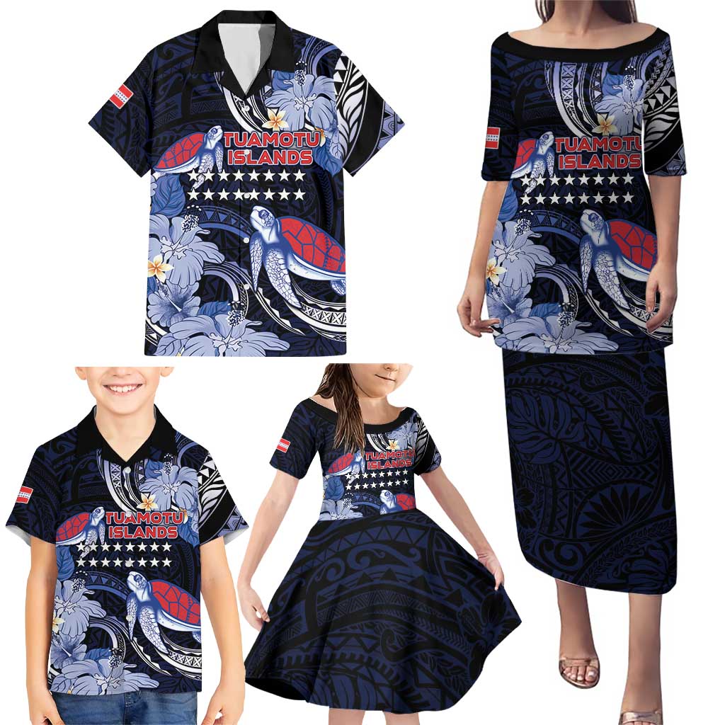 Tuamotu Islands Family Matching Puletasi and Hawaiian Shirt Polynesian Pattern With Turtle