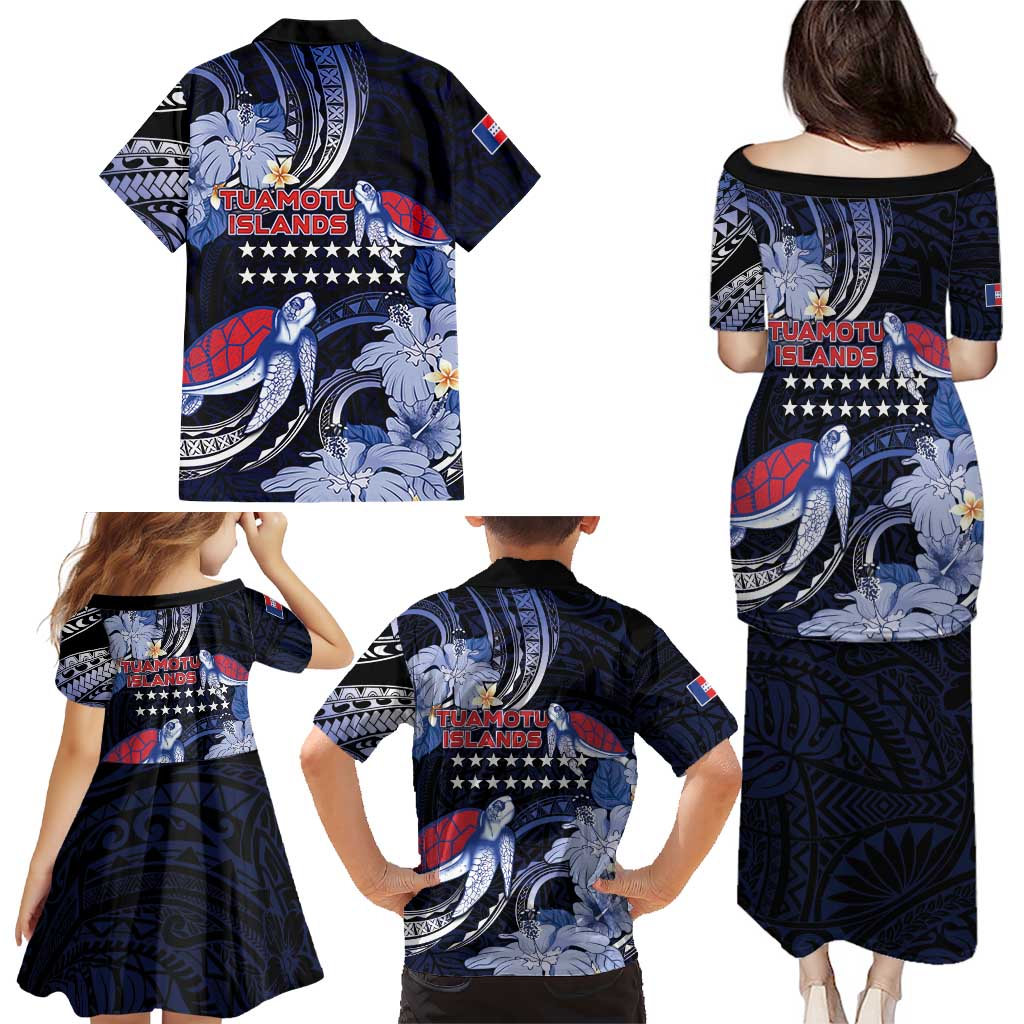 Tuamotu Islands Family Matching Puletasi and Hawaiian Shirt Polynesian Pattern With Turtle