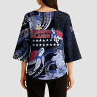 Tuamotu Islands Kimono Sleeve Blouse Polynesian Pattern With Turtle LT05 - Polynesian Pride