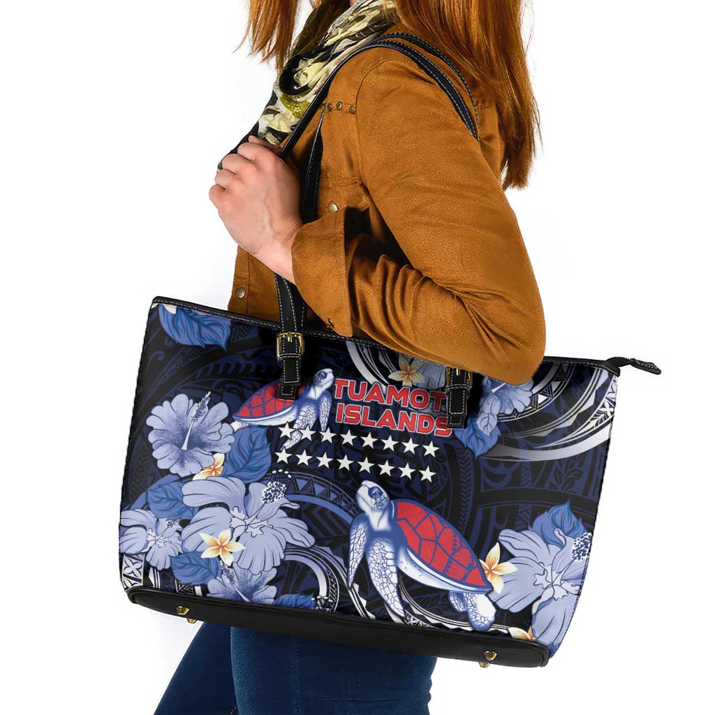 Tuamotu Islands Leather Tote Bag Polynesian Pattern With Turtle