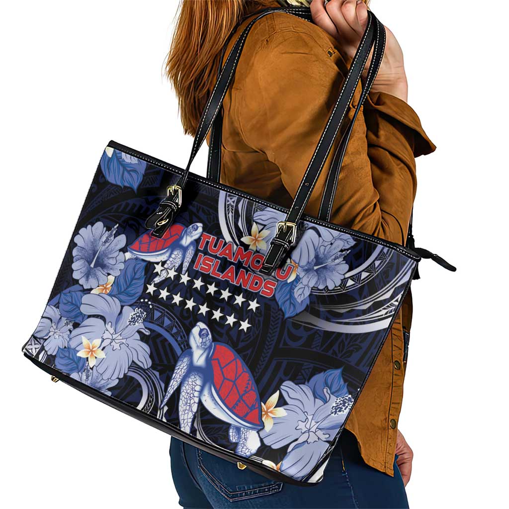 Tuamotu Islands Leather Tote Bag Polynesian Pattern With Turtle