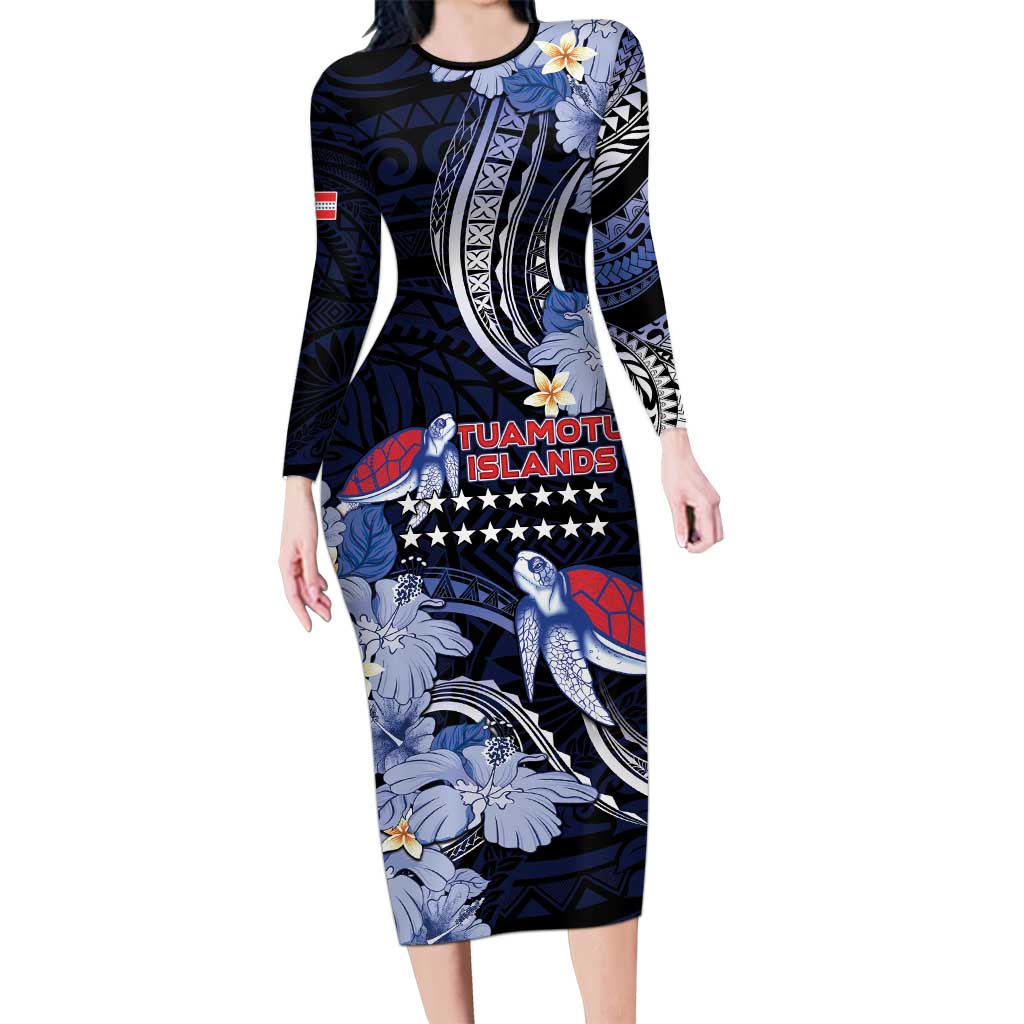 Tuamotu Islands Long Sleeve Bodycon Dress Polynesian Pattern With Turtle