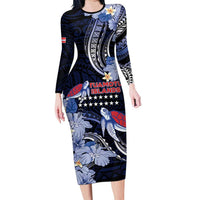 Tuamotu Islands Long Sleeve Bodycon Dress Polynesian Pattern With Turtle