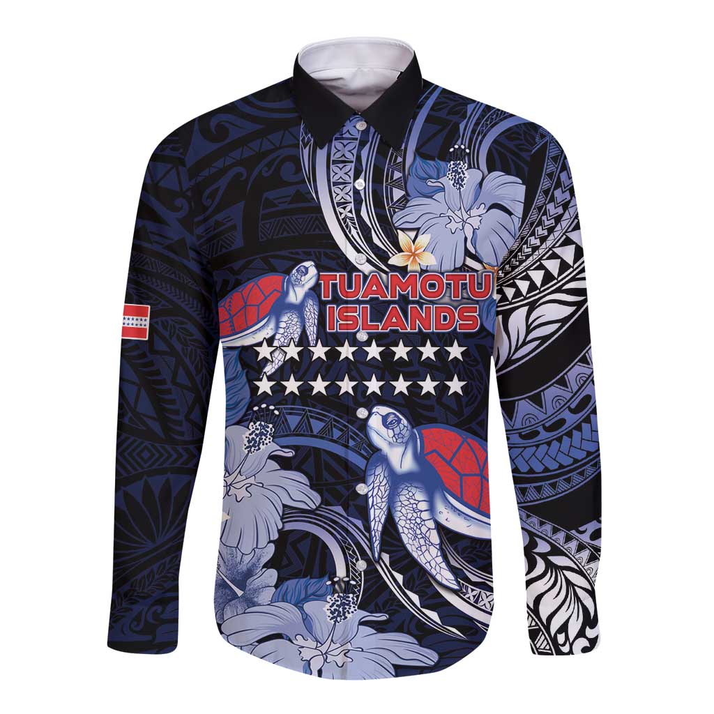 Tuamotu Islands Long Sleeve Button Shirt Polynesian Pattern With Turtle LT05 Unisex Black - Polynesian Pride