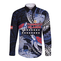 Tuamotu Islands Long Sleeve Button Shirt Polynesian Pattern With Turtle LT05 Unisex Black - Polynesian Pride
