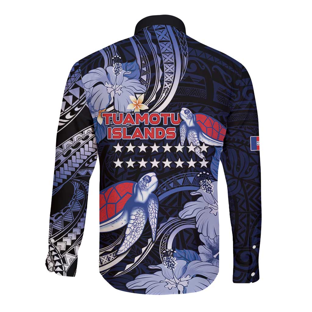 Tuamotu Islands Long Sleeve Button Shirt Polynesian Pattern With Turtle LT05 - Polynesian Pride