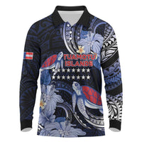 Tuamotu Islands Long Sleeve Polo Shirt Polynesian Pattern With Turtle LT05 Black - Polynesian Pride