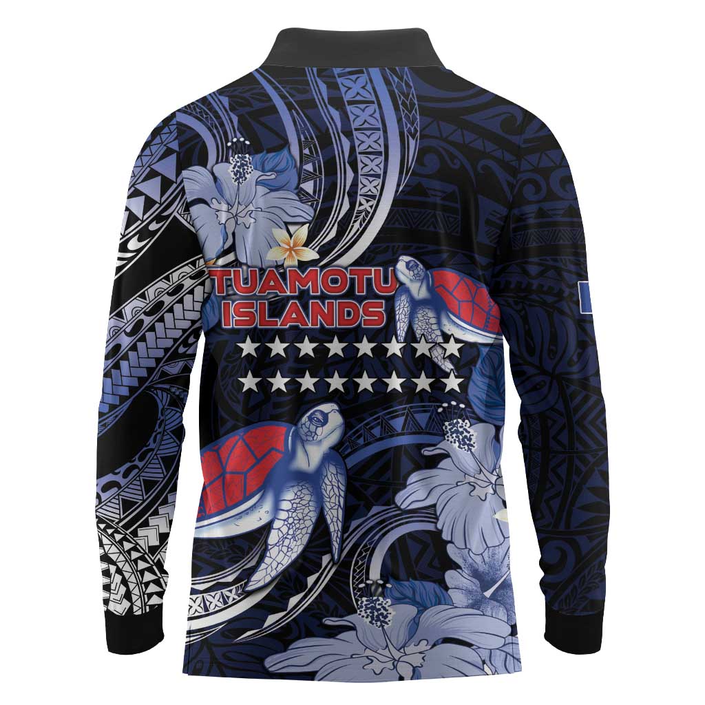 Tuamotu Islands Long Sleeve Polo Shirt Polynesian Pattern With Turtle LT05 - Polynesian Pride
