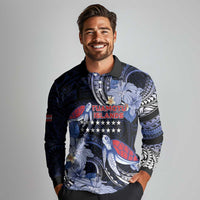 Tuamotu Islands Long Sleeve Polo Shirt Polynesian Pattern With Turtle LT05 - Polynesian Pride