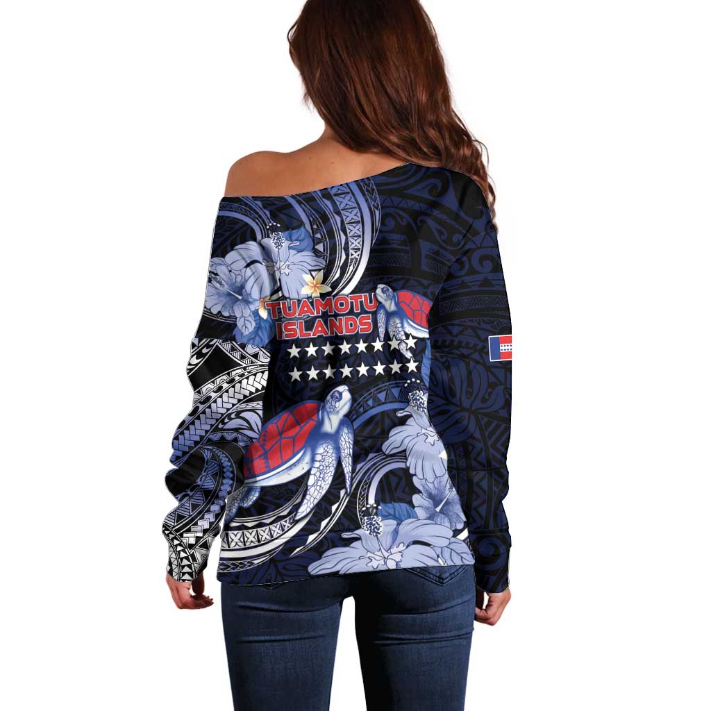 Tuamotu Islands Off Shoulder Sweater Polynesian Pattern With Turtle LT05 - Polynesian Pride