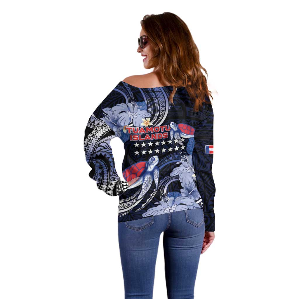 Tuamotu Islands Off Shoulder Sweater Polynesian Pattern With Turtle LT05 - Polynesian Pride