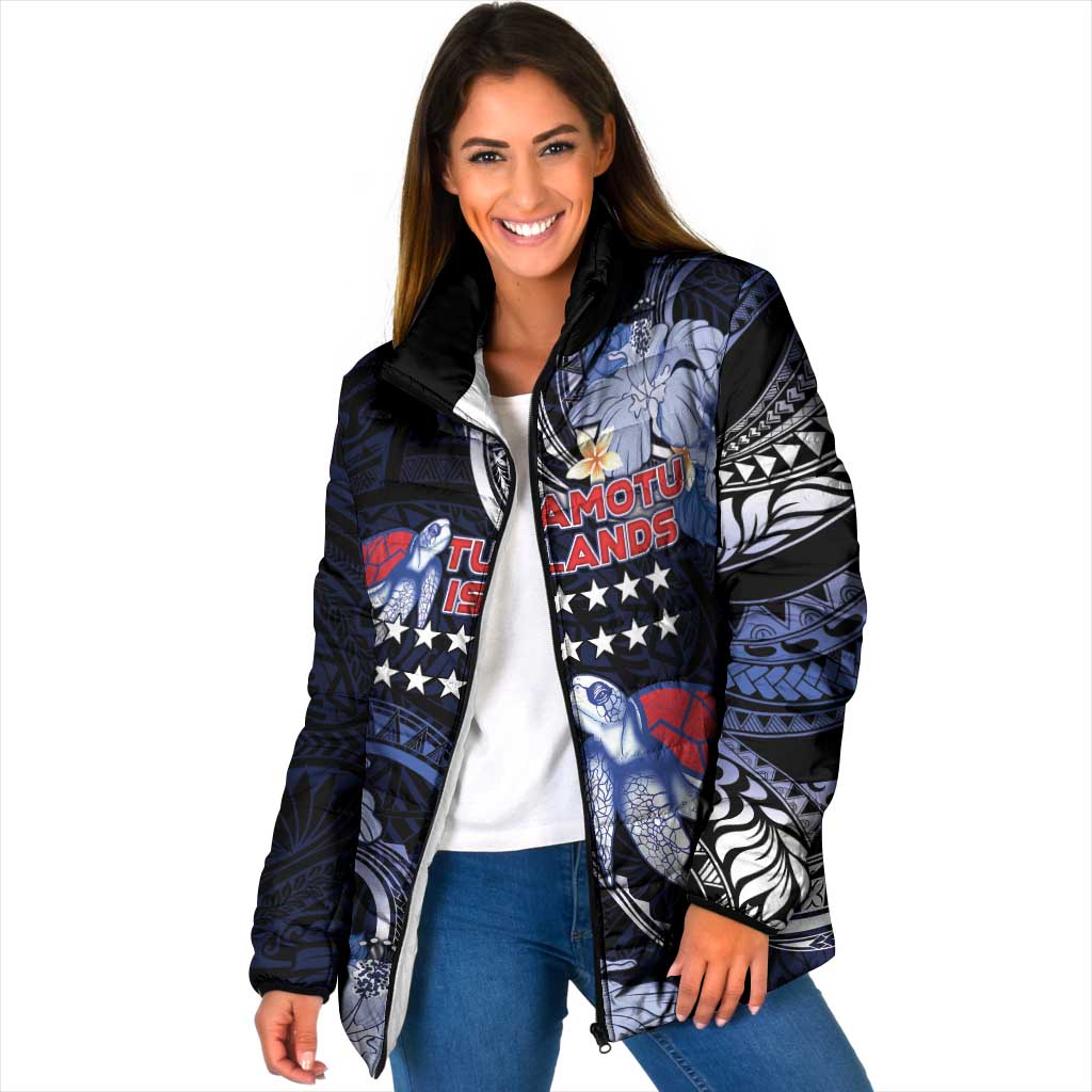 Tuamotu Islands Padded Jacket Polynesian Pattern With Turtle LT05 Women Black - Polynesian Pride