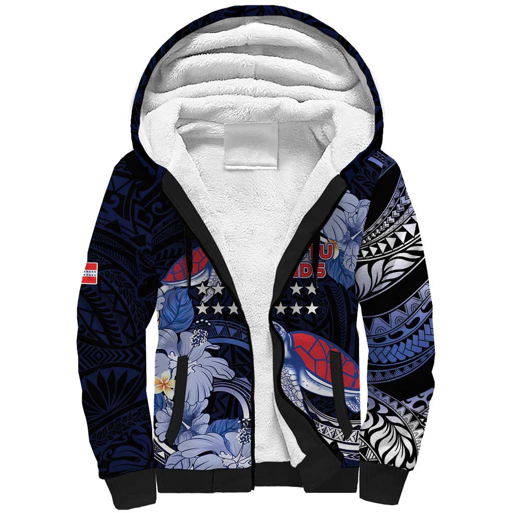 Tuamotu Islands Sherpa Hoodie Polynesian Pattern With Turtle