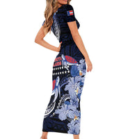 Tuamotu Islands Short Sleeve Bodycon Dress Polynesian Pattern With Turtle