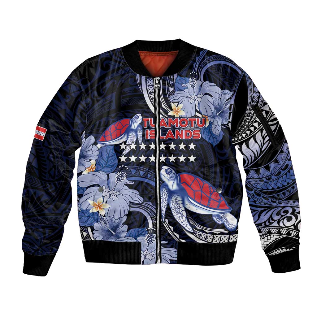 Tuamotu Islands Sleeve Zip Bomber Jacket Polynesian Pattern With Turtle