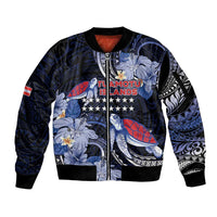 Tuamotu Islands Sleeve Zip Bomber Jacket Polynesian Pattern With Turtle