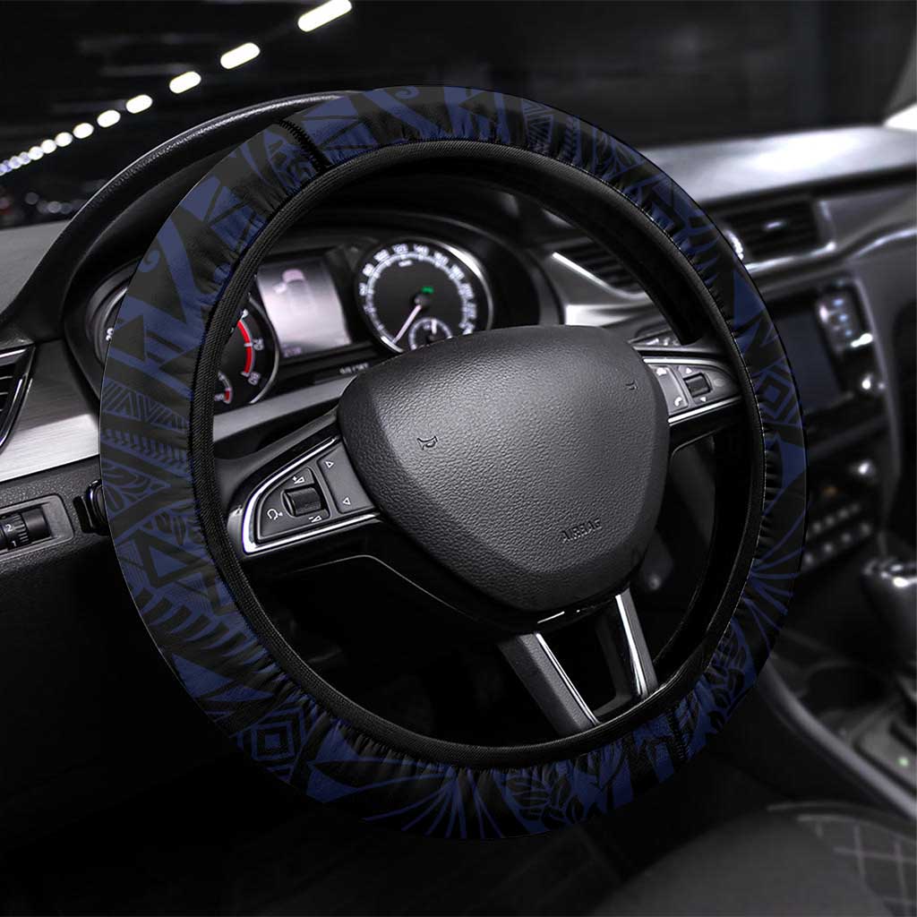 Tuamotu Islands Steering Wheel Cover Polynesian Pattern With Turtle LT05 Universal Fit Black - Polynesian Pride