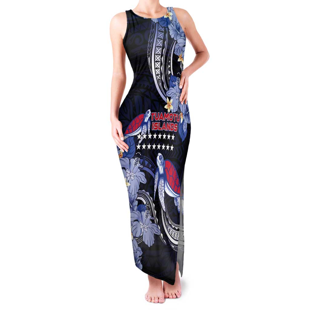 Tuamotu Islands Tank Maxi Dress Polynesian Pattern With Turtle LT05 Women Black - Polynesian Pride
