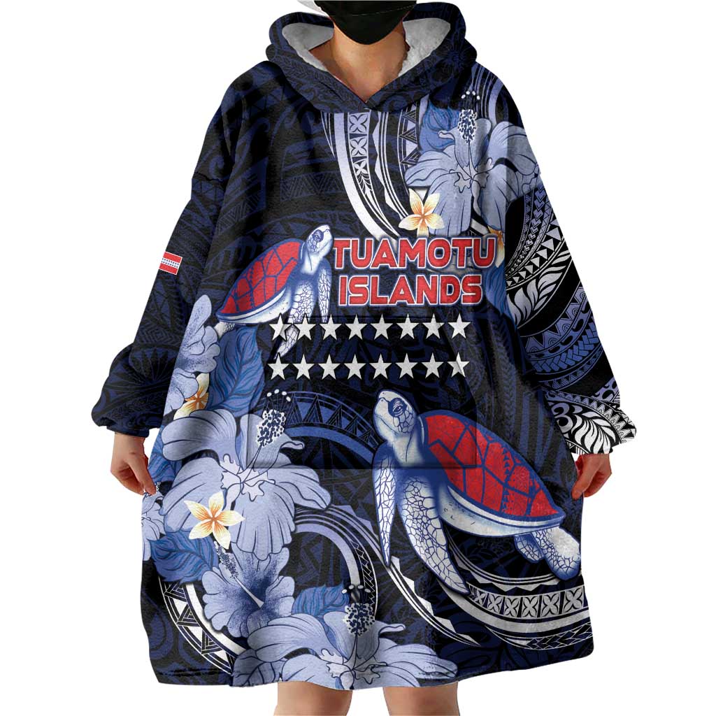 Tuamotu Islands Wearable Blanket Hoodie Polynesian Pattern With Turtle