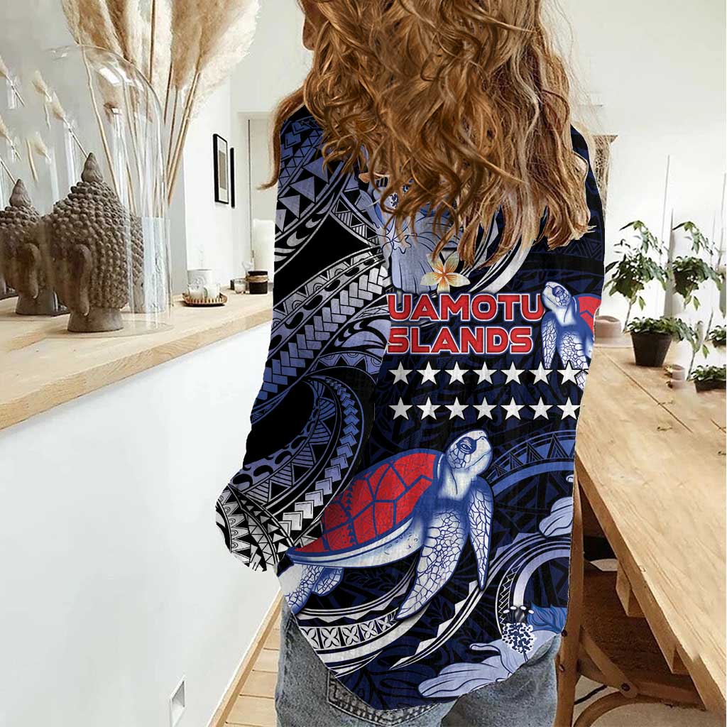 Tuamotu Islands Women Casual Shirt Polynesian Pattern With Turtle