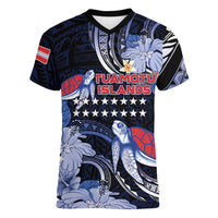 Tuamotu Islands Women V-Neck T-Shirt Polynesian Pattern With Turtle