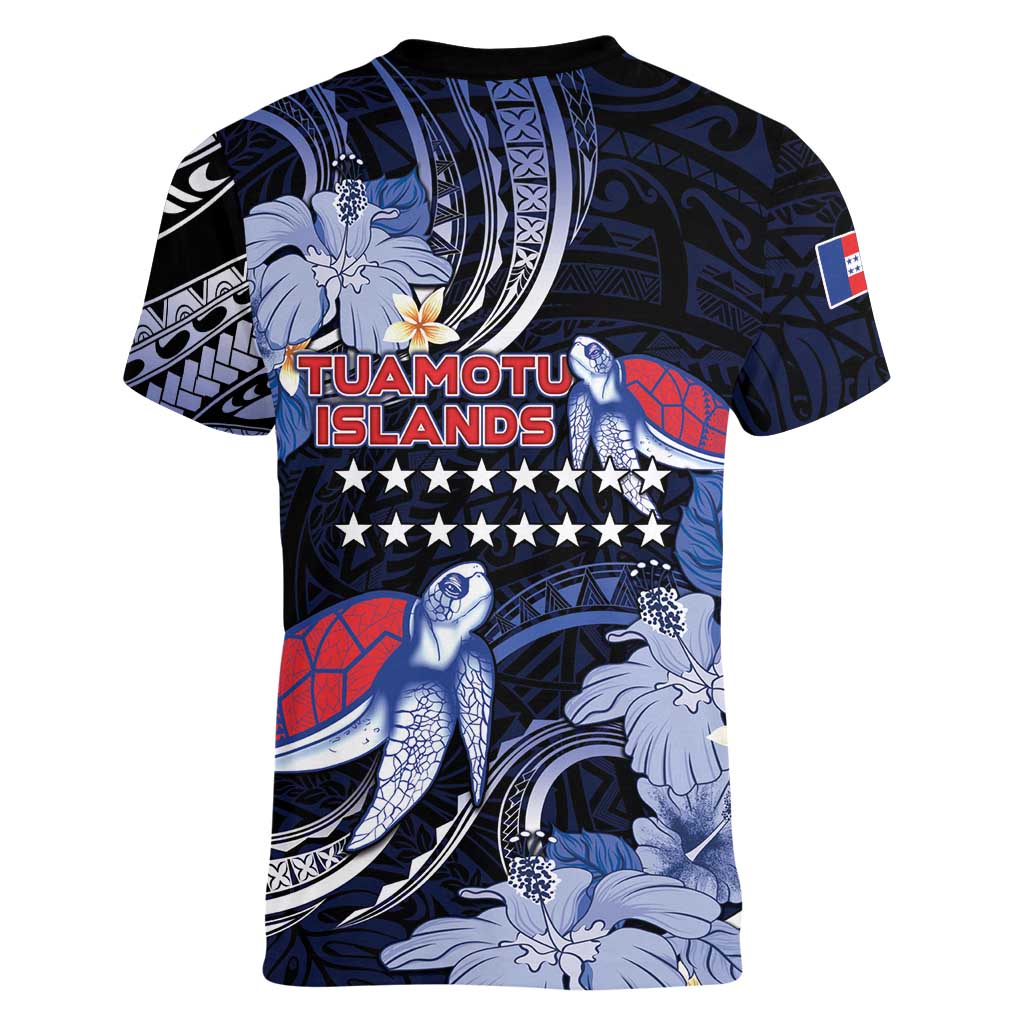 Tuamotu Islands Women V-Neck T-Shirt Polynesian Pattern With Turtle