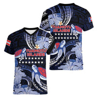 Tuamotu Islands Women V-Neck T-Shirt Polynesian Pattern With Turtle