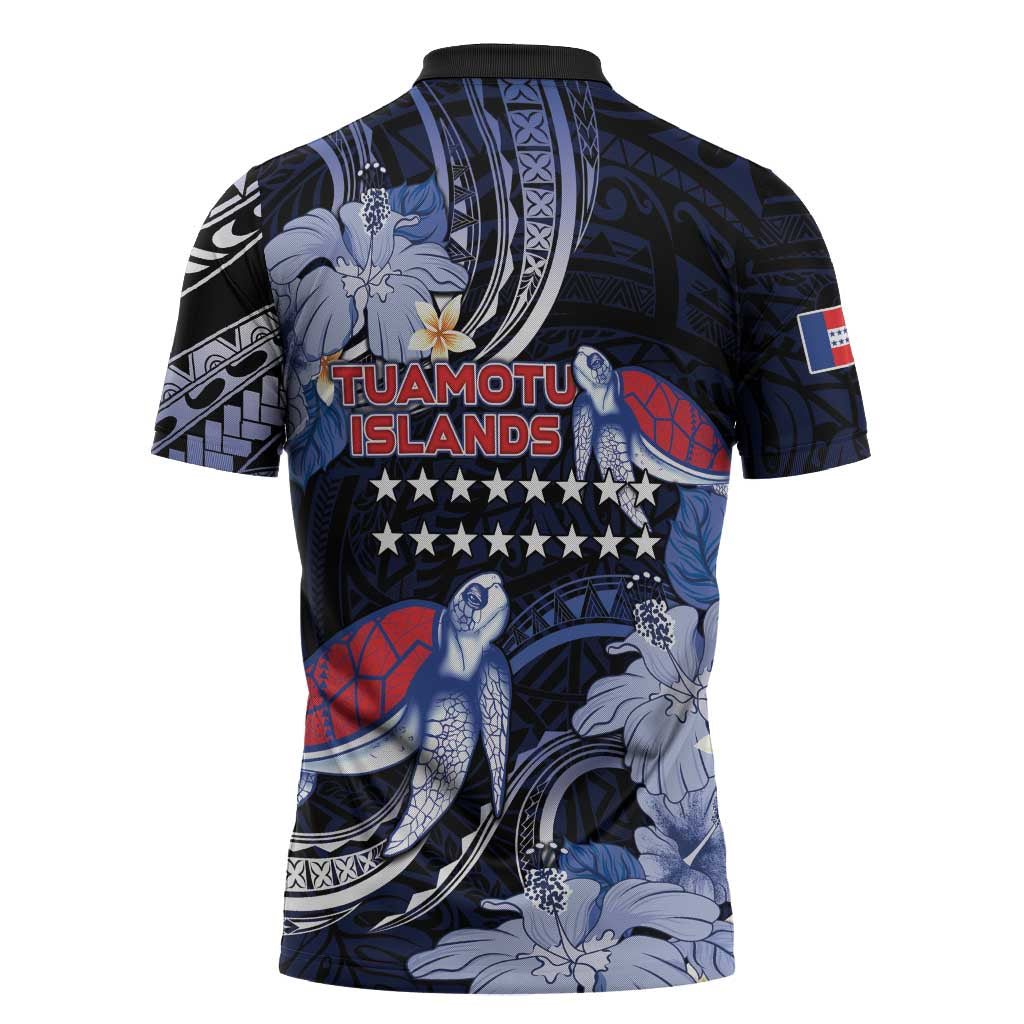 Tuamotu Islands Zipper Polo Shirt Polynesian Pattern With Turtle