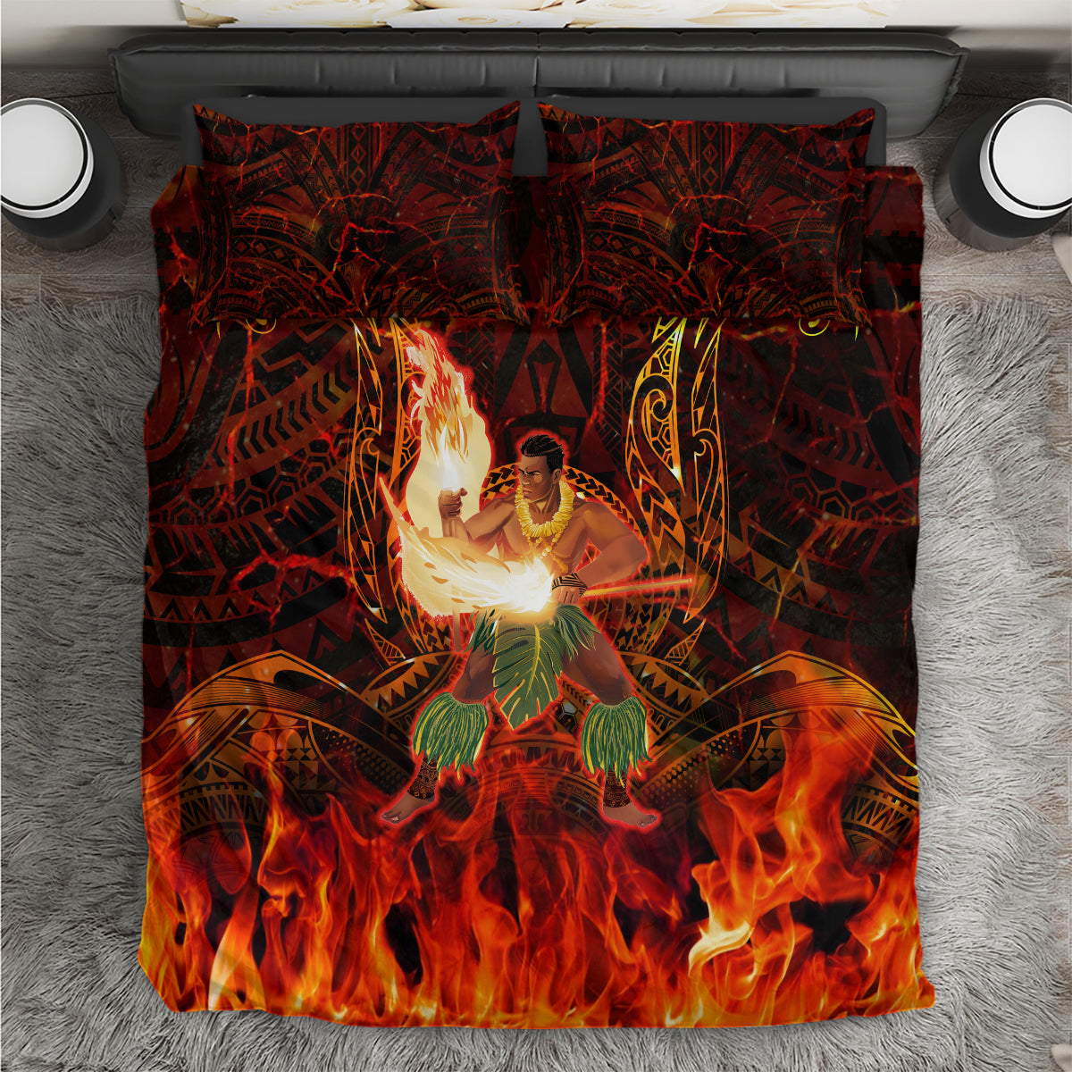 Samoa Siva Afi Festival Bedding Set Fire Knife Dancing