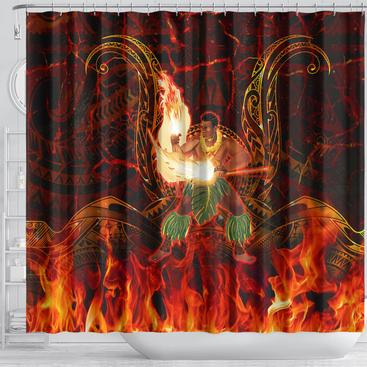 Samoa Siva Afi Festival Shower Curtain Fire Knife Dancing LT05 - Polynesian Pride