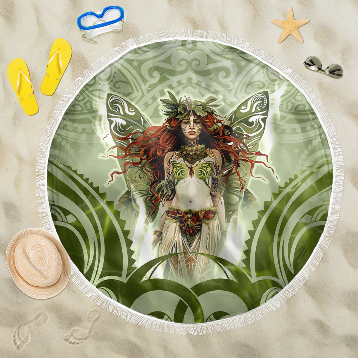 New Zealand Maori Fairy Patupaiarehe Beach Blanket Polynesian Style LT05 One Size 150cm Red - Polynesian Pride
