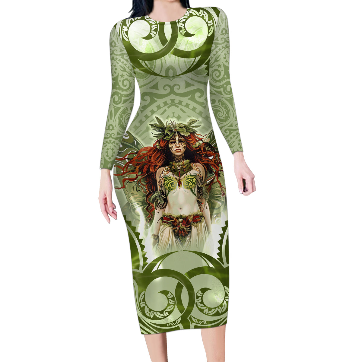 New Zealand Maori Fairy Patupaiarehe Family Matching Long Sleeve Bodycon Dress and Hawaiian Shirt Polynesian Style LT05 Mom's Dress Red - Polynesian Pride