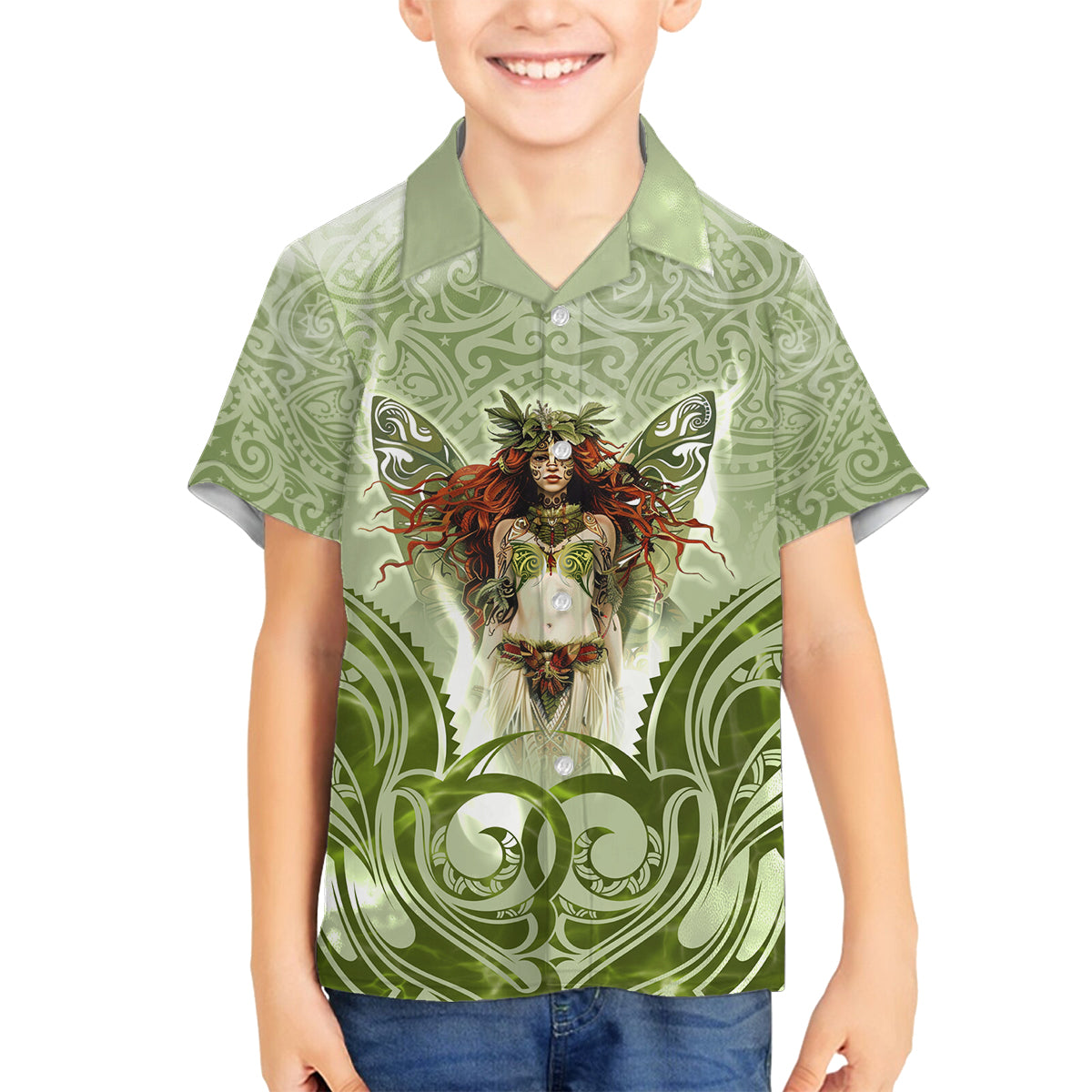 New Zealand Maori Fairy Patupaiarehe Family Matching Off Shoulder Maxi Dress and Hawaiian Shirt Polynesian Style LT05 Son's Shirt Red - Polynesian Pride