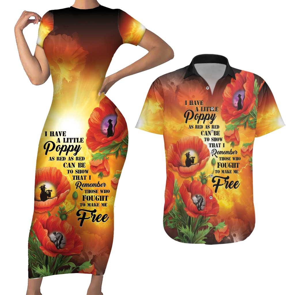 ANZAC Day Red Poppy Couples Matching Short Sleeve Bodycon Dress and Hawaiian Shirt Honoring The ANZAC Spirit