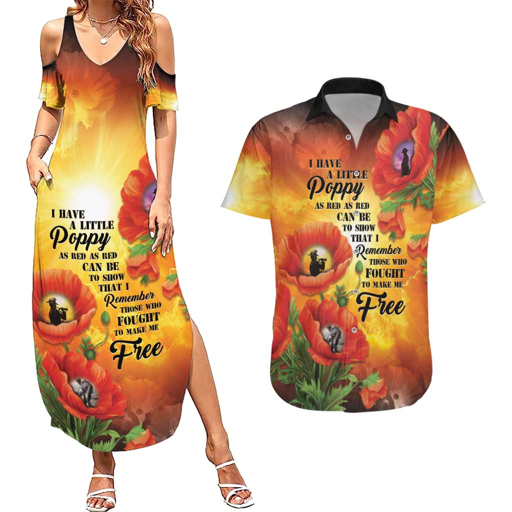 ANZAC Day Red Poppy Couples Matching Summer Maxi Dress and Hawaiian Shirt Honoring The ANZAC Spirit