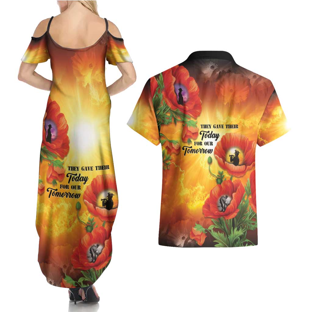 ANZAC Day Red Poppy Couples Matching Summer Maxi Dress and Hawaiian Shirt Honoring The ANZAC Spirit