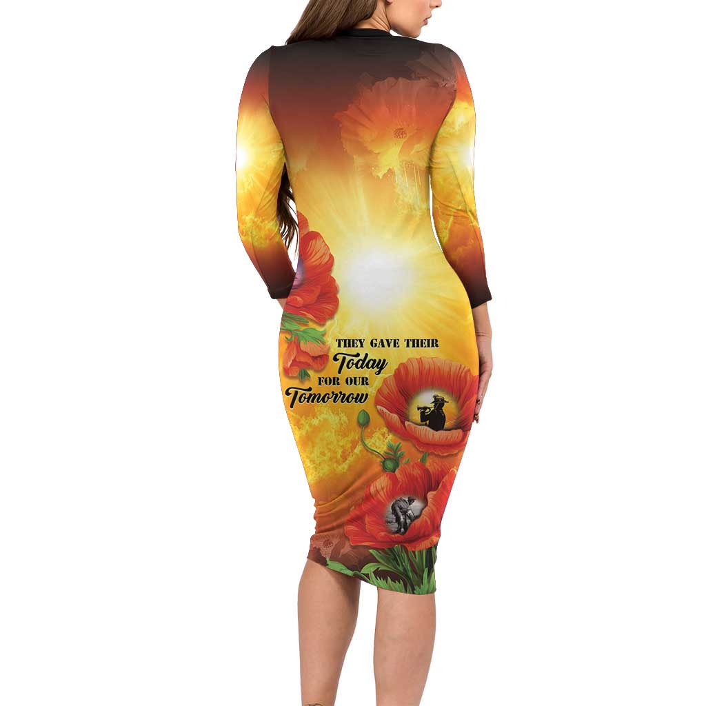 ANZAC Day Red Poppy Family Matching Long Sleeve Bodycon Dress and Hawaiian Shirt Honoring The ANZAC Spirit