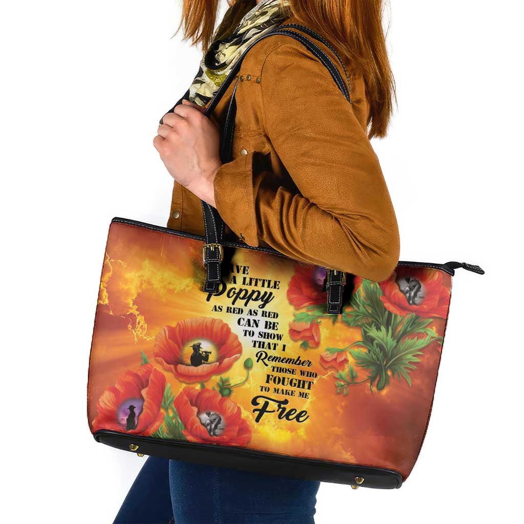 ANZAC Day Red Poppy Leather Tote Bag Honoring The ANZAC Spirit