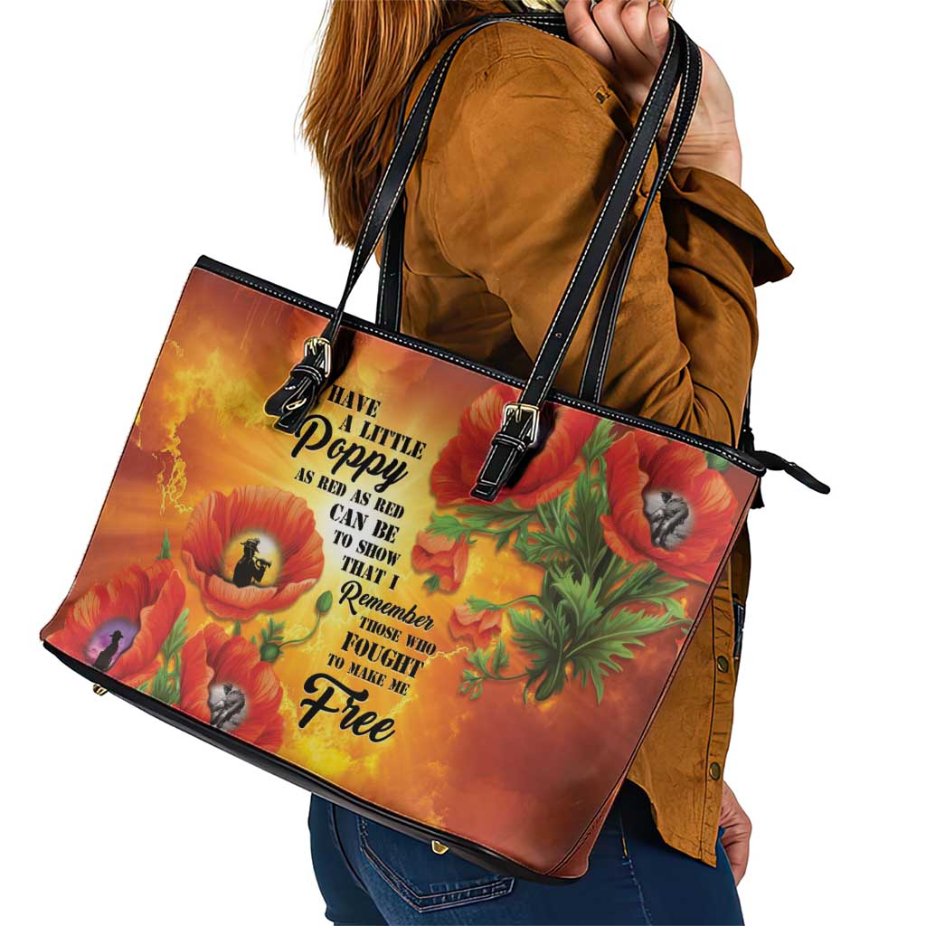 ANZAC Day Red Poppy Leather Tote Bag Honoring The ANZAC Spirit