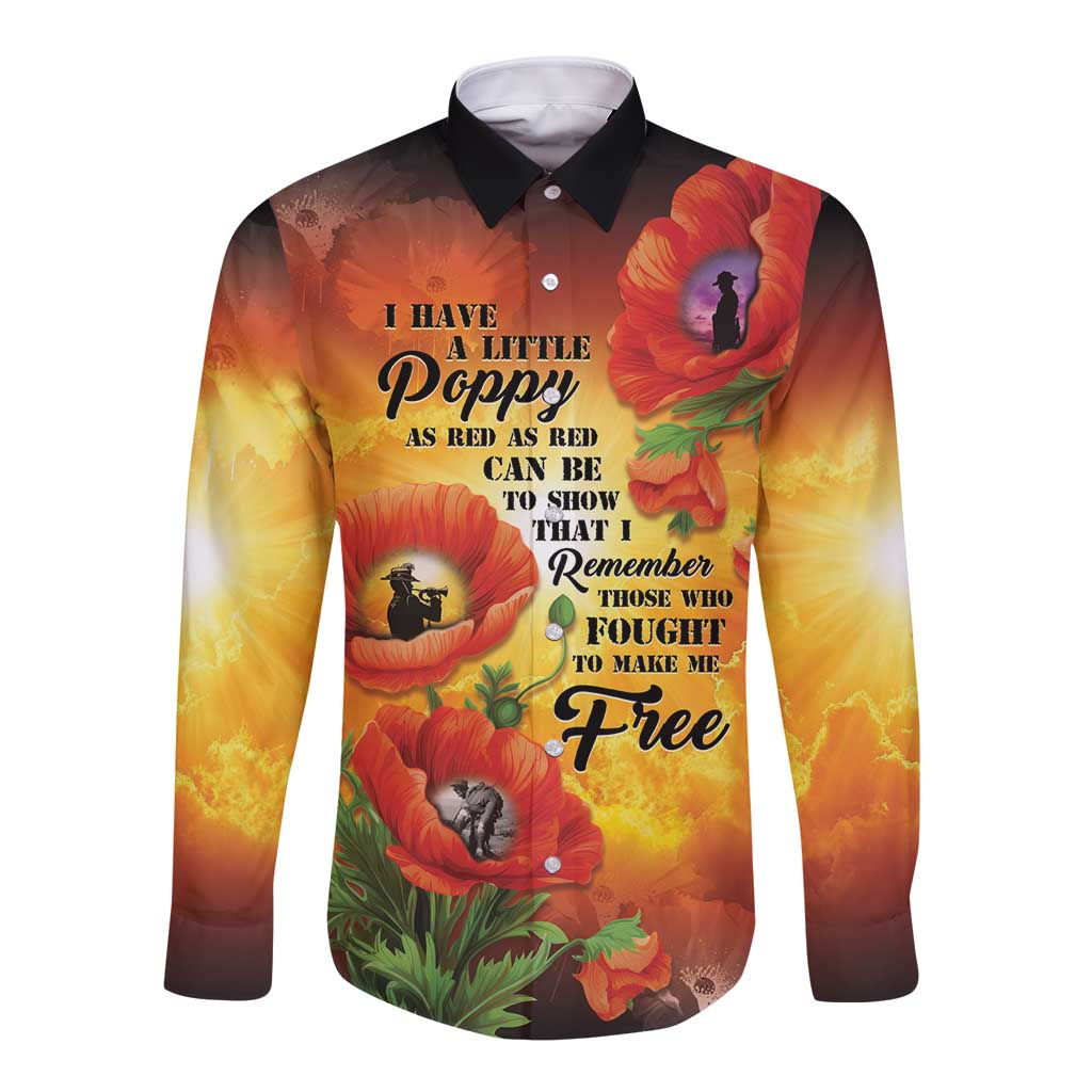ANZAC Day Red Poppy Long Sleeve Button Shirt Honoring The ANZAC Spirit