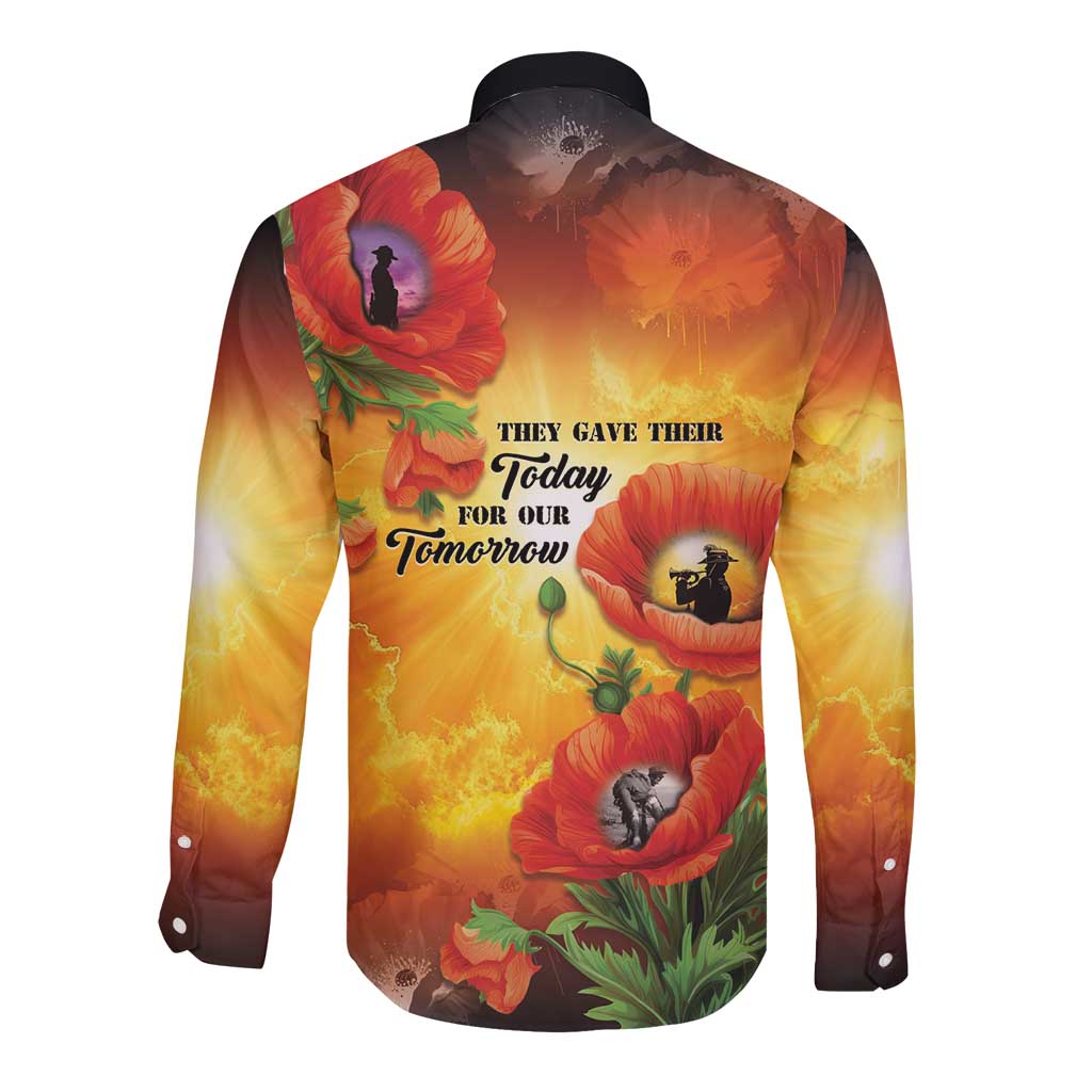 ANZAC Day Red Poppy Long Sleeve Button Shirt Honoring The ANZAC Spirit