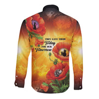 ANZAC Day Red Poppy Long Sleeve Button Shirt Honoring The ANZAC Spirit