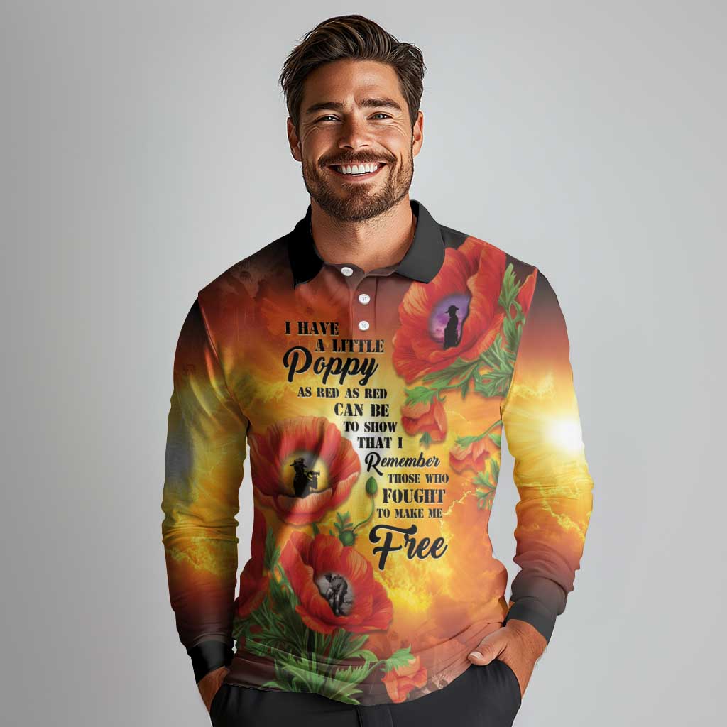 ANZAC Day Red Poppy Long Sleeve Polo Shirt Honoring The ANZAC Spirit