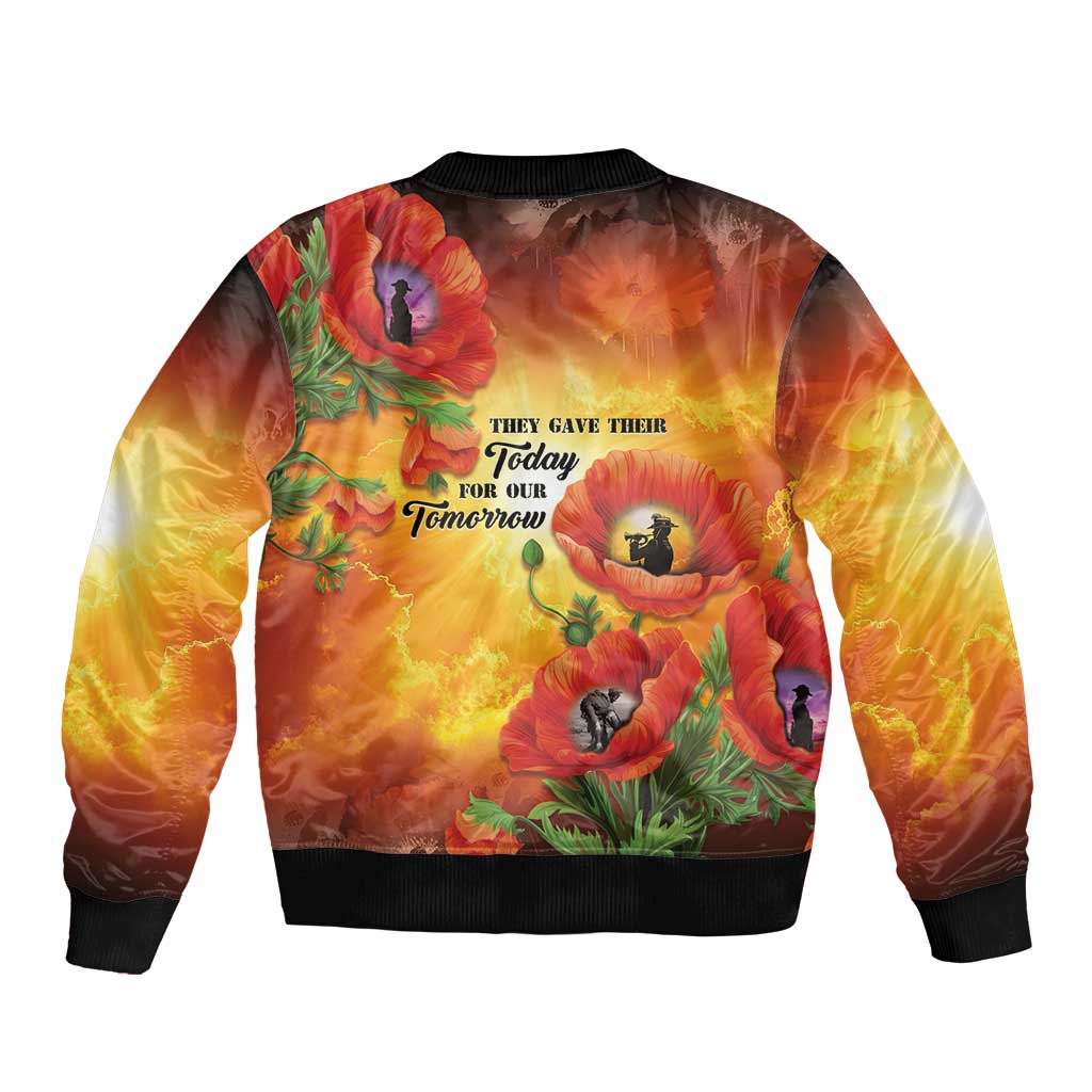 ANZAC Day Red Poppy Sleeve Zip Bomber Jacket Honoring The ANZAC Spirit
