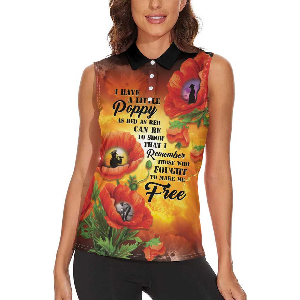 ANZAC Day Red Poppy Women Sleeveless Polo Shirt Honoring The ANZAC Spirit