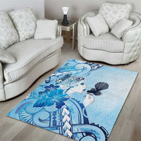 Aotearoa Maori Wahine Area Rug Fantail Bird Blue Gold Marble