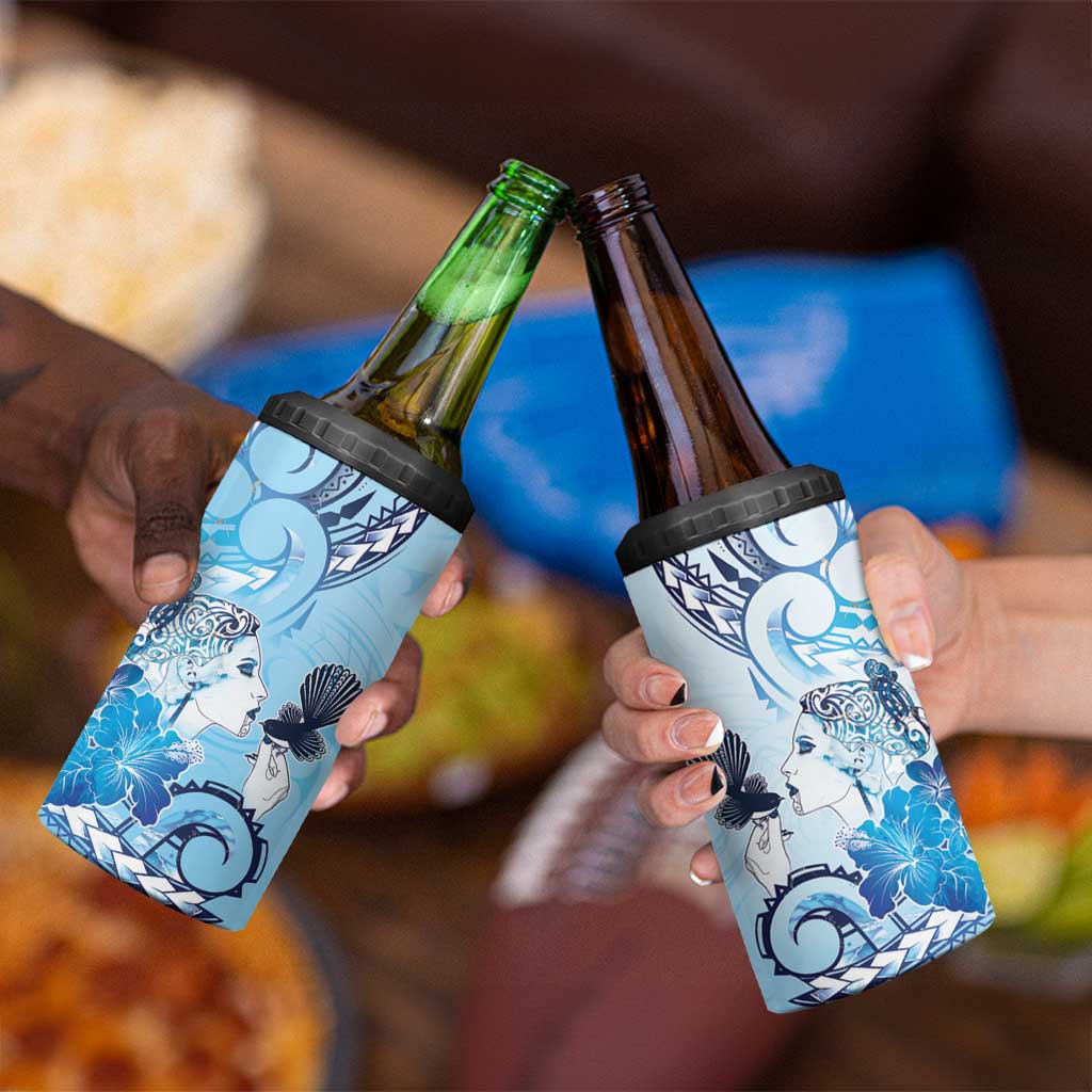 Aotearoa Maori Wahine 4 in 1 Can Cooler Tumbler Fantail Bird Blue Gold Marble LT05 - Polynesian Pride