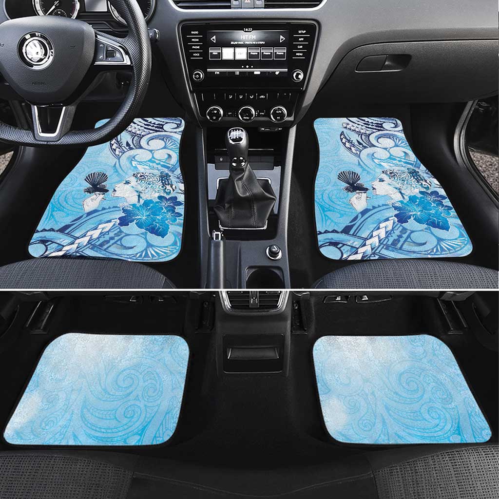 Aotearoa Maori Wahine Car Mats Fantail Bird Blue Gold Marble