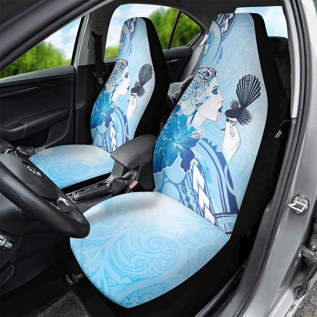 Aotearoa Maori Wahine Car Seat Cover Fantail Bird Blue Gold Marble