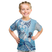 Aotearoa Maori Wahine Kid T Shirt Fantail Bird Blue Gold Marble LT05 Blue - Polynesian Pride